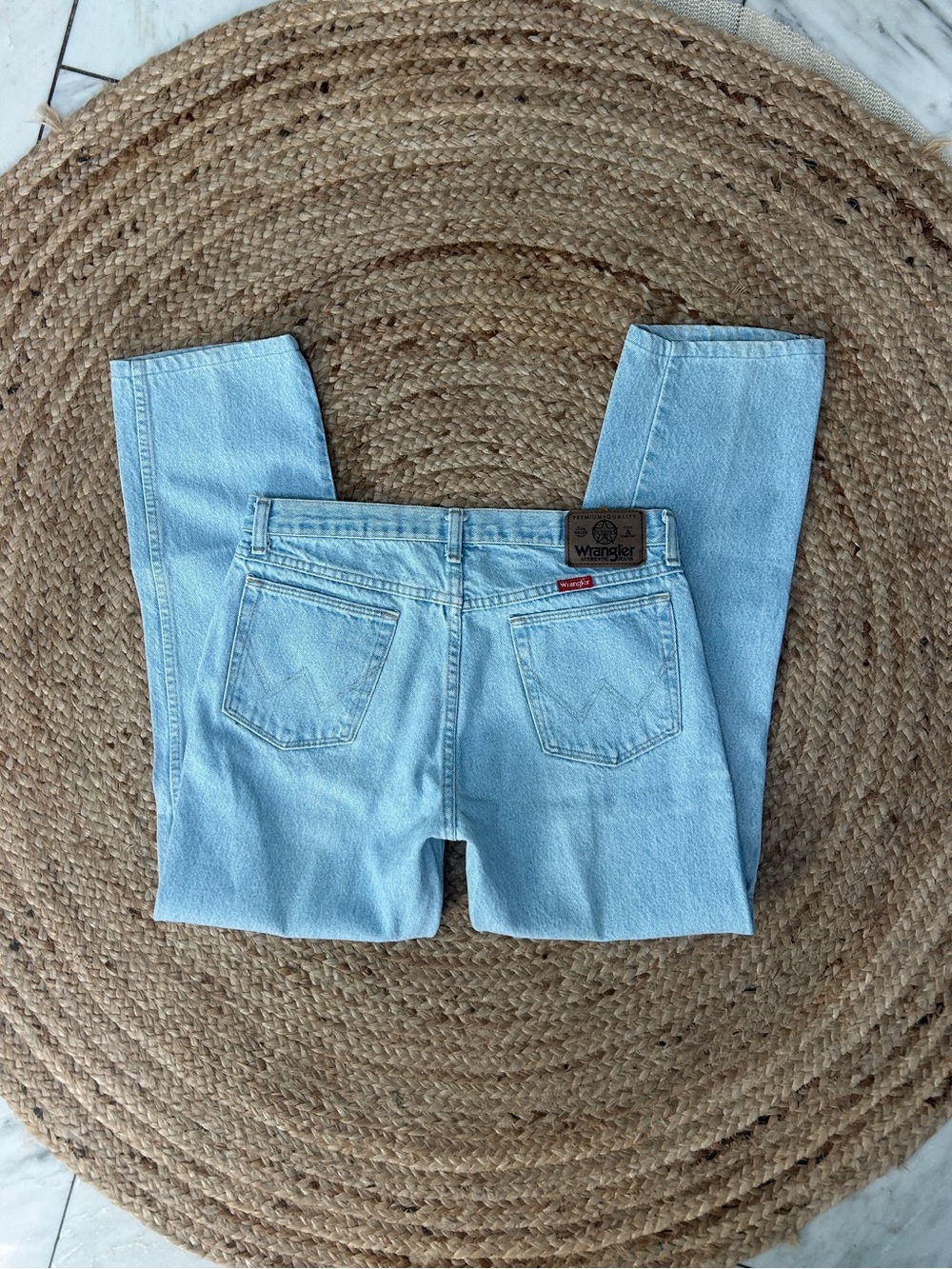 Made in USA 32 x 30 Vintage Wrangler Jeans Light Blue 100% Cotton Straight Leg - Picture 3 of 6